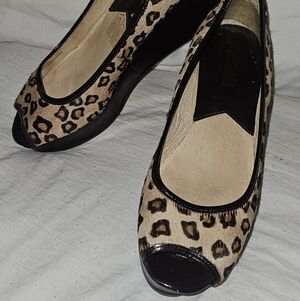 Michael Kors Leopard Print Calf Hair Peep Toe Wedge Shoes Size 8